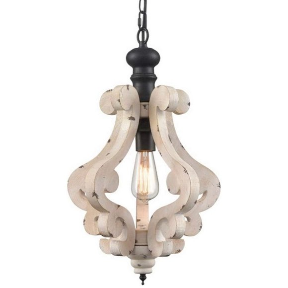 Other - CLAXY Wooden Pendant Light Distressing Off-White Finish Farmhouse Chandelier